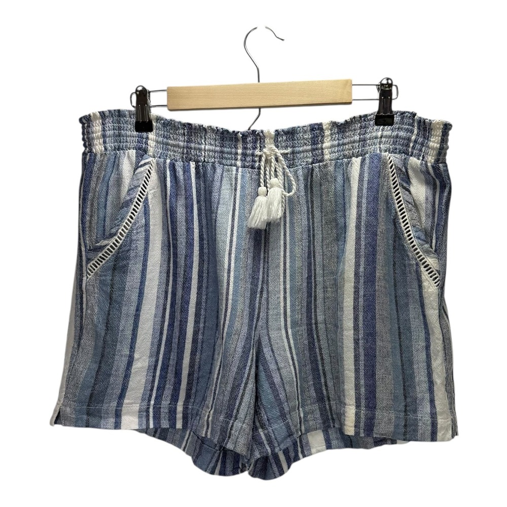 Briggs Linen Blend Shorts Striped Smocked Waist Casual Tassel XL - Picture 1 of 8